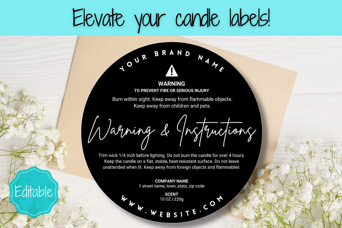 Candle Warning Label Template, a Templates & Theme by Templatables (Photo 2 of 8)