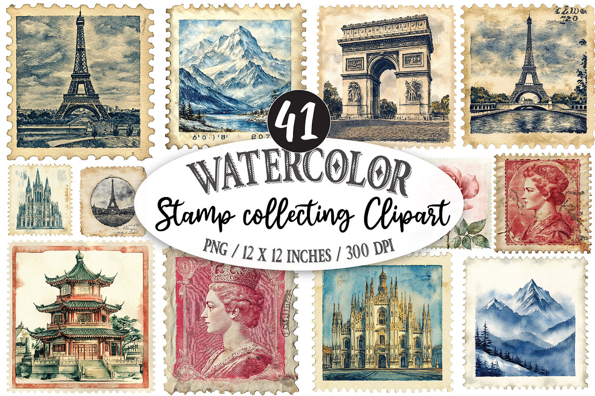 Stamp collecting Clipart, a Seasonal Illustration by Designking (Photo 1 of 5)