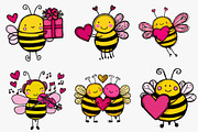 Watercolor Bees Valentine Clipart, an Illustration by CreationArt (Thumbnail 4 of 5)