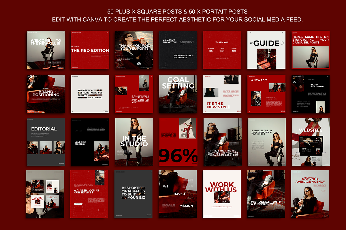 CANVA Bold Red Insta Posts & Stories, a Social Media Template by thebusinessoutfit (Photo 7 of 28)