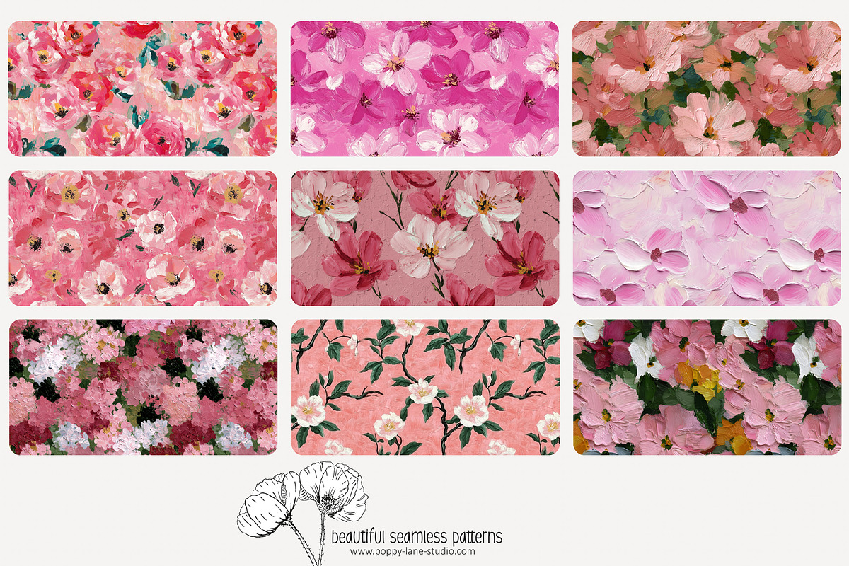 70 impasto floral seamless pattern, a Pattern Graphic by Poppy Lane Studio (Photo 5 of 10)