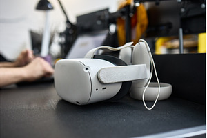 Modern virtual reality headset on, a Technology Photo by wip3out