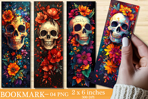 Halloween Floral Skull Bookmark, an Illustration by SinaCreation