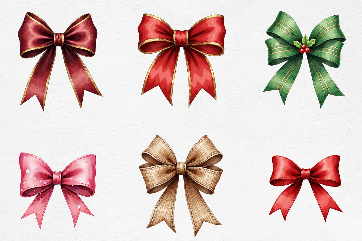 Watercolor Christmas Bow Clipart, an Illustration by CrexoraLab (Photo 2 of 5)