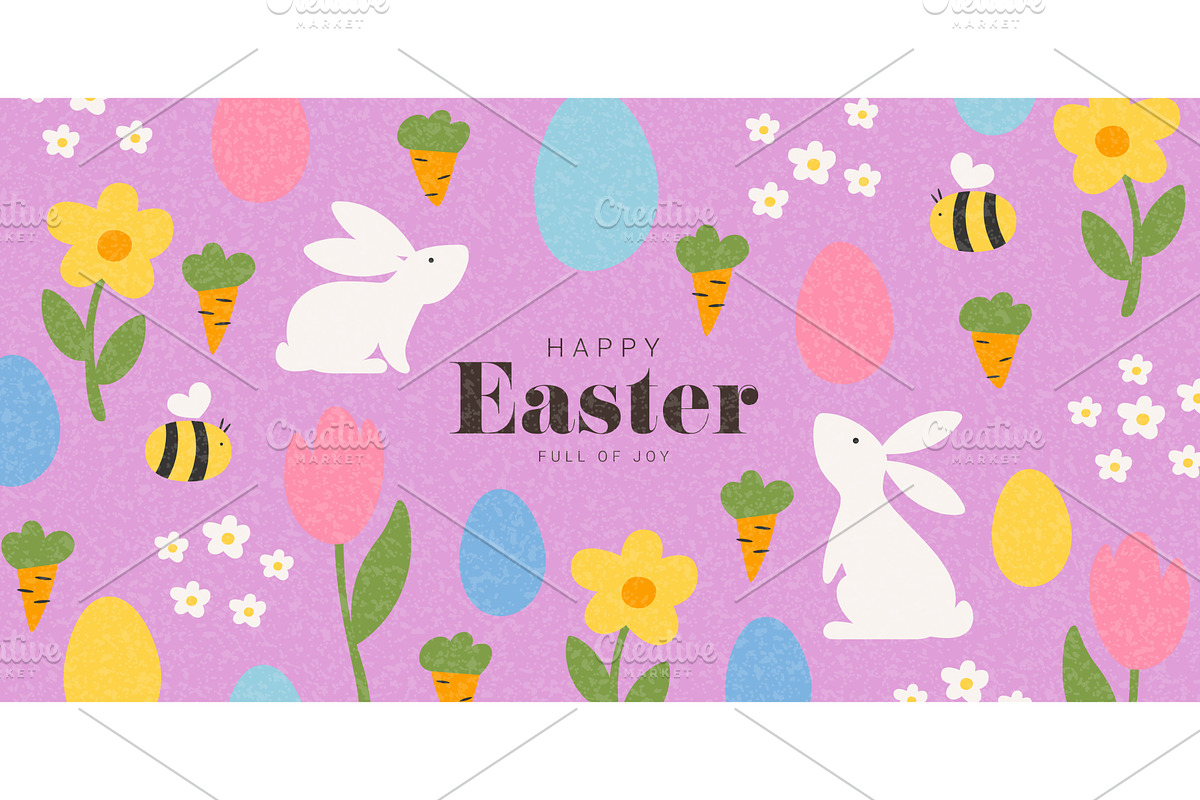 Cute Happy Easter banner, an Object Illustration by Andrey Yaroslavtsev