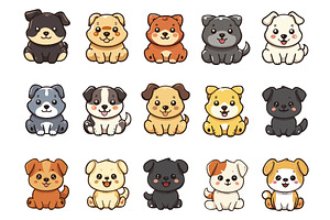 Cute dogs set. Funny puppies, tiny, an Animal Illustration by Valerie Bodnar