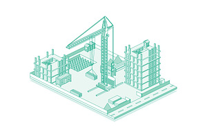 Construction site with crane and sky, an Illustration by Booblgum