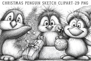 Christmas Penguin Sketch Clipart, an Icon by Libby Wishes (Thumbnail 1 of 7)