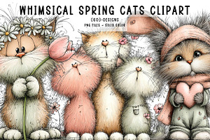 Whimsical Spring Cats Clipart, an Illustration by CreationArt