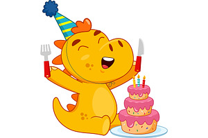 Happy Dinosaur Cartoon Character, an Illustration by HitToon