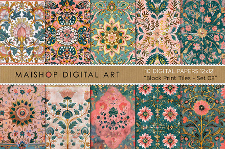 Digital Papers Block Print Tiles 02, a Pattern Graphic by Maishop