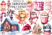 Watercolor Pink Christmas Clipart Bu, an Illustration by Daily.Designs (Thumbnail 1 of 5)