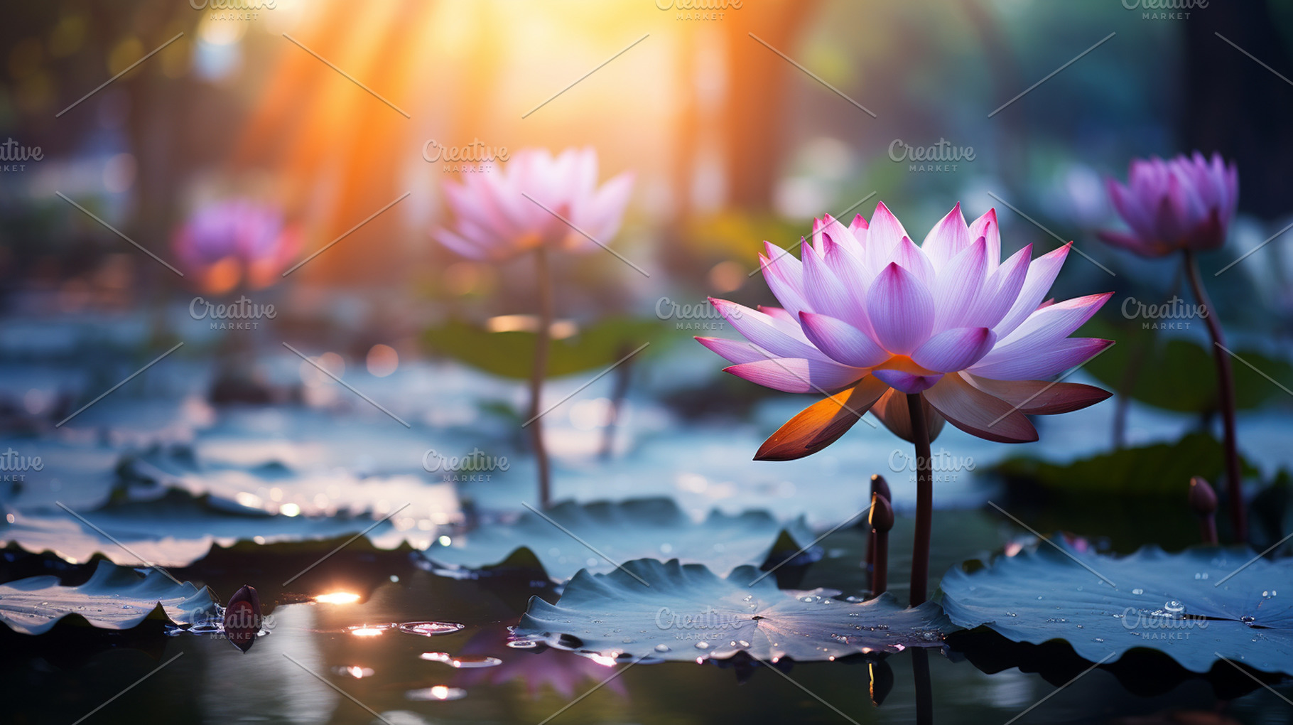 Beautiful lotus flower blooming in t, a Photo by LOGOCREATIVE