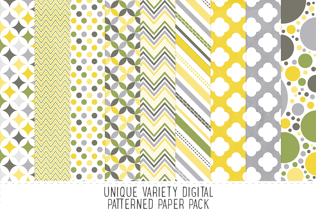 Yellow & Grey Pattern Paper Pack, a Pattern Graphic by Angie Sandy (Photo 1 of 2)