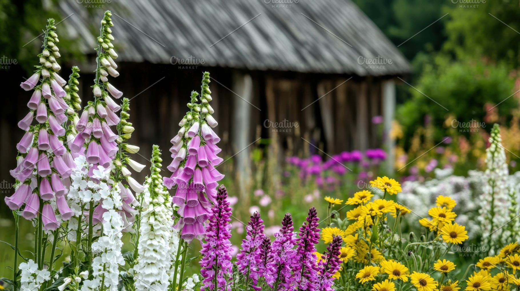 Bright flowers by old building, a Photo by Beautiful things