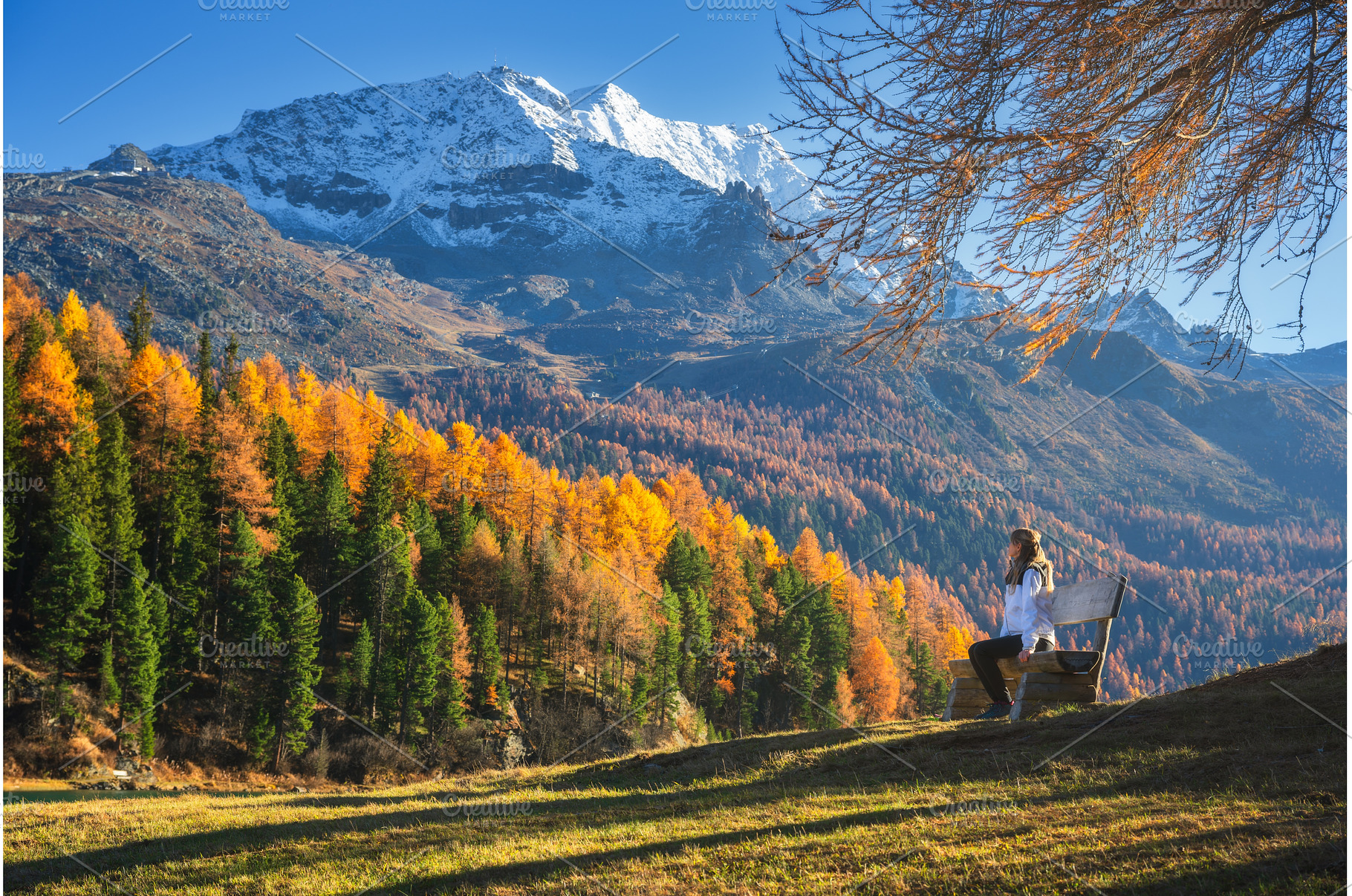 Woman sitting on a bench in autumn, a Person Photo by den-belitsky