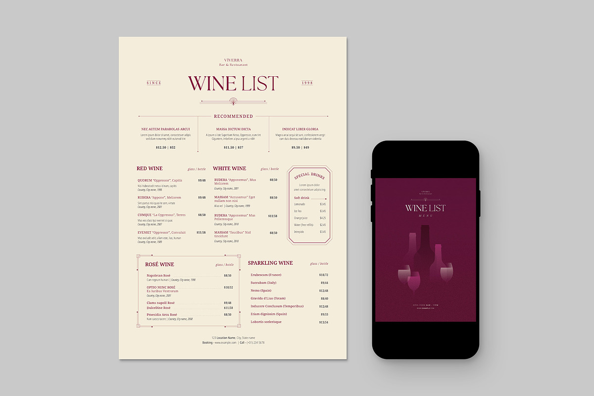 Restaurant Wine List Template, a Flyer Template by BrandPacks (Photo 2 of 5)