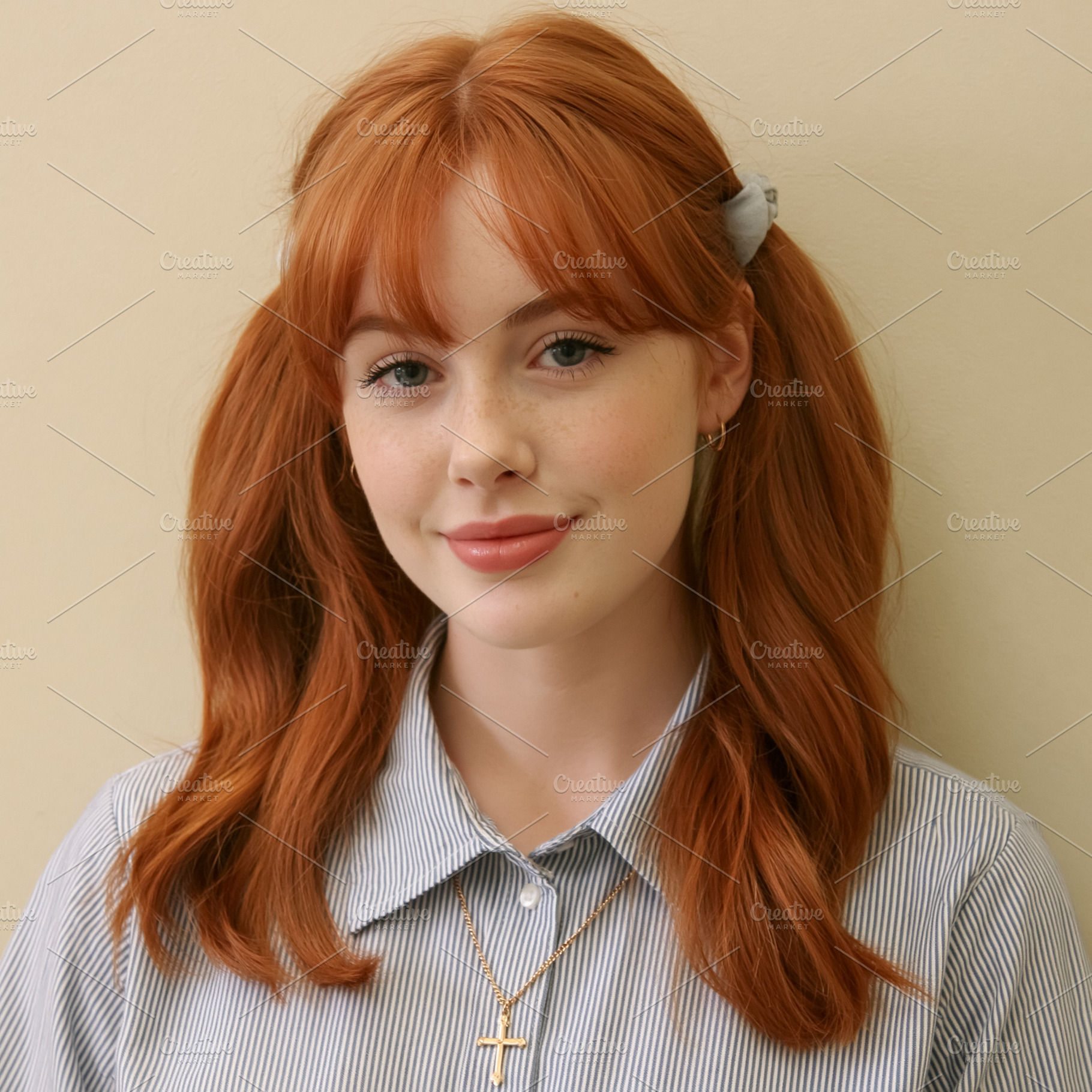 Portrait of a young red haired woman with pigtails, bangs, and f, a Person Photo by Studio ANNA