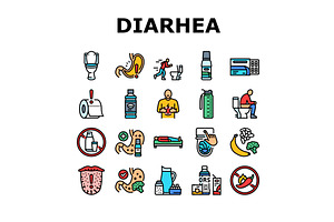 diarrhea causes icons set vector, a Food Illustration by pikepicture