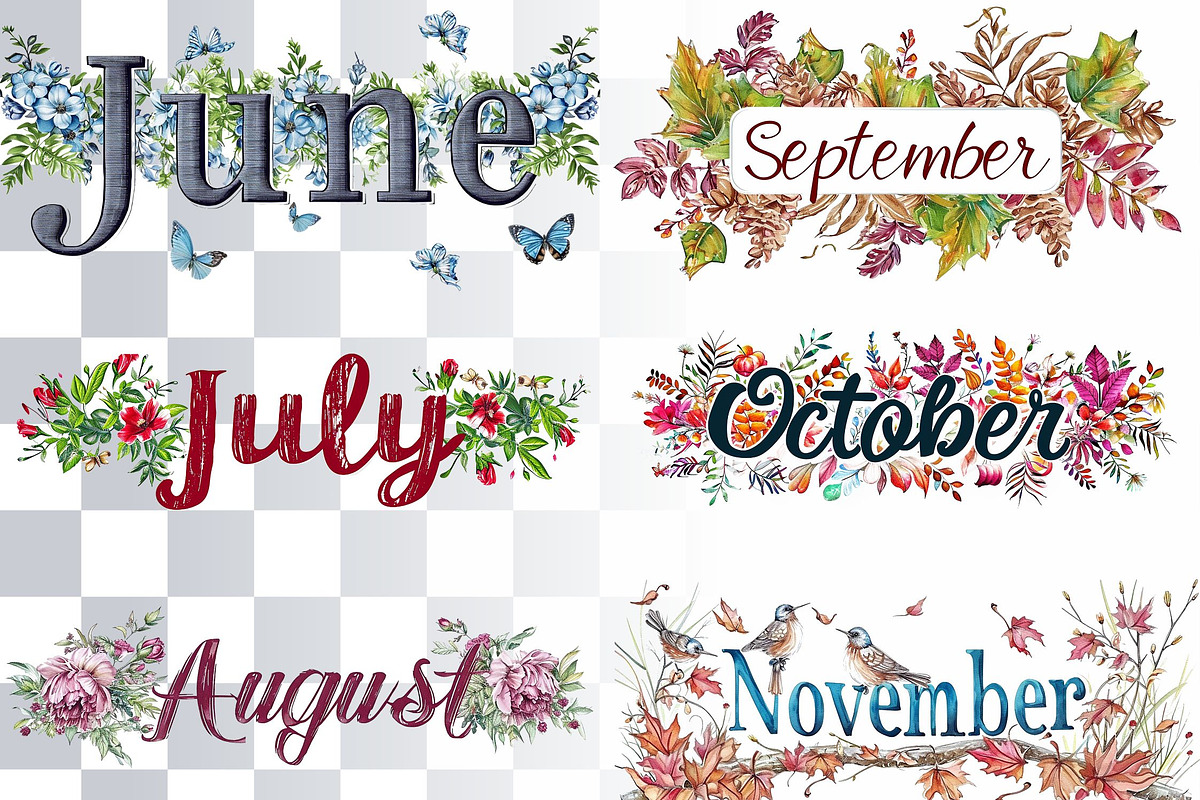 12 Months Lettering Clipart, a Seasonal Illustration by Loony Dream Designs (Photo 3 of 4)