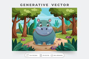 A cheerful hippo happily poses on a, a Graphic by Iftikhar Alam