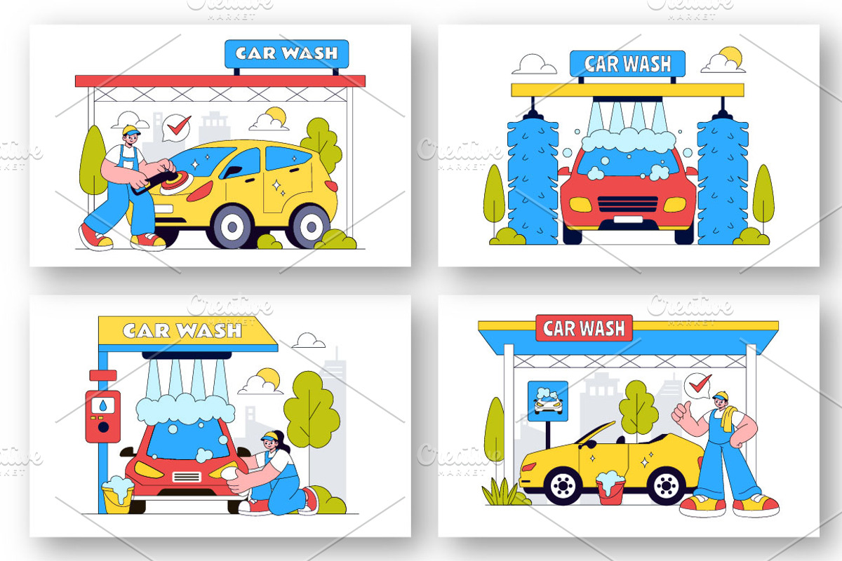 10 Car Wash Vector Illustration, a Transportation Illustration by denayunebgt (Photo 3 of 4)