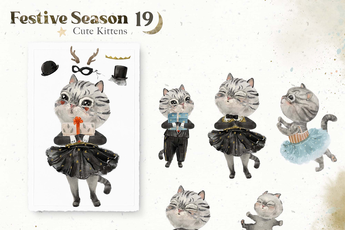 Festive Season. Cute Cats & Rabbits, an Animal Illustration by Cat In Colour (Photo 3 of 16)