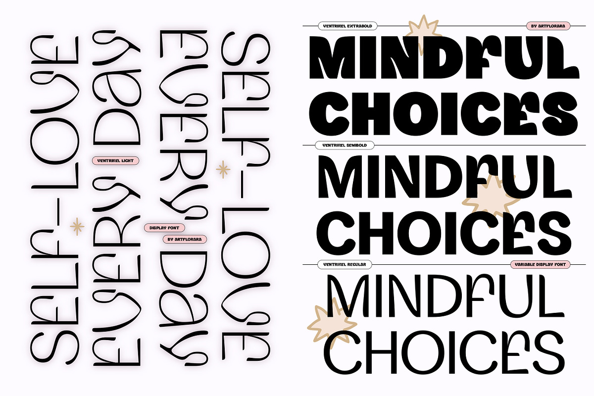 VENTRIKEL Display Variable Font, a Sans Serif Font by Artflorara (Photo 18 of 21)