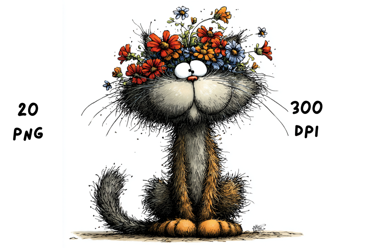 Whimsical Floral Cat Clipart, an Animal Illustration by GiraffeCreative (Photo 3 of 20)