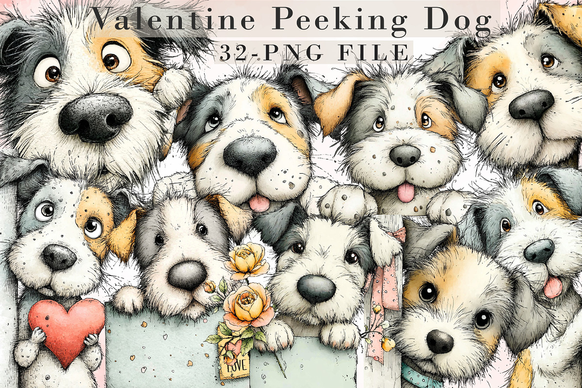 Funny Valentine Peeking Dog Clipart, an Illustration by Libby Wishes (Photo 1 of 9)