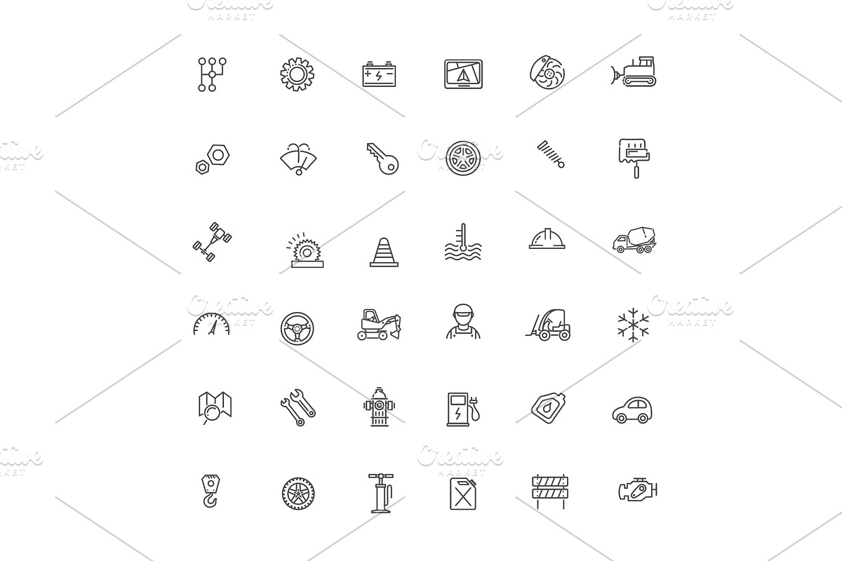Auto repair service vector symbols, a Transportation Illustration by Tettygreen
