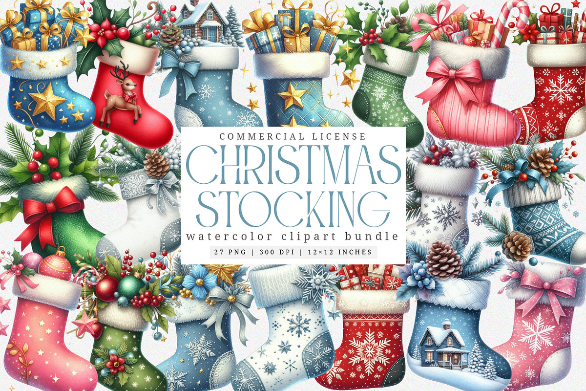 Christmas Stockings Clipart Bundle, an Illustration by SinaCreation (Photo 1 of 7)