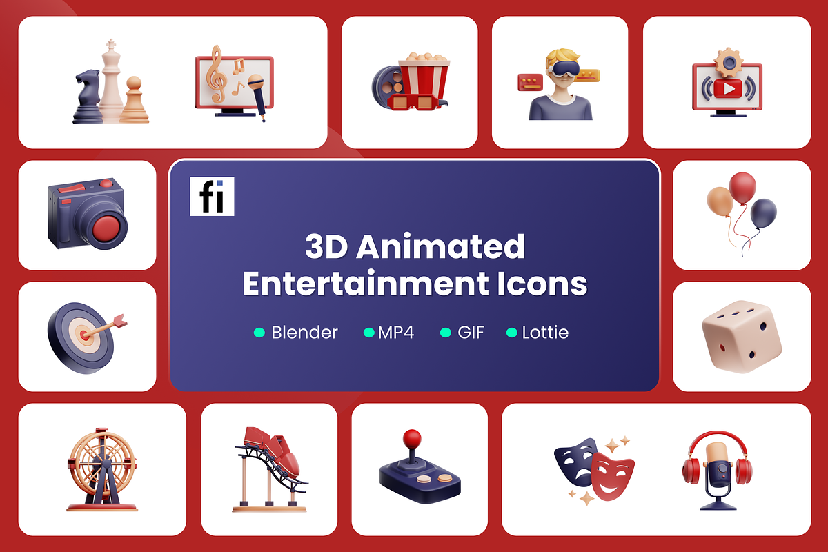 3D Animated Recreation Icon Set, an Object 3D Model by Flat Icons (Photo 2 of 5)