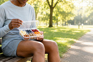 Person enjoying snackle box with var, a Photo by Dvoevnore photos