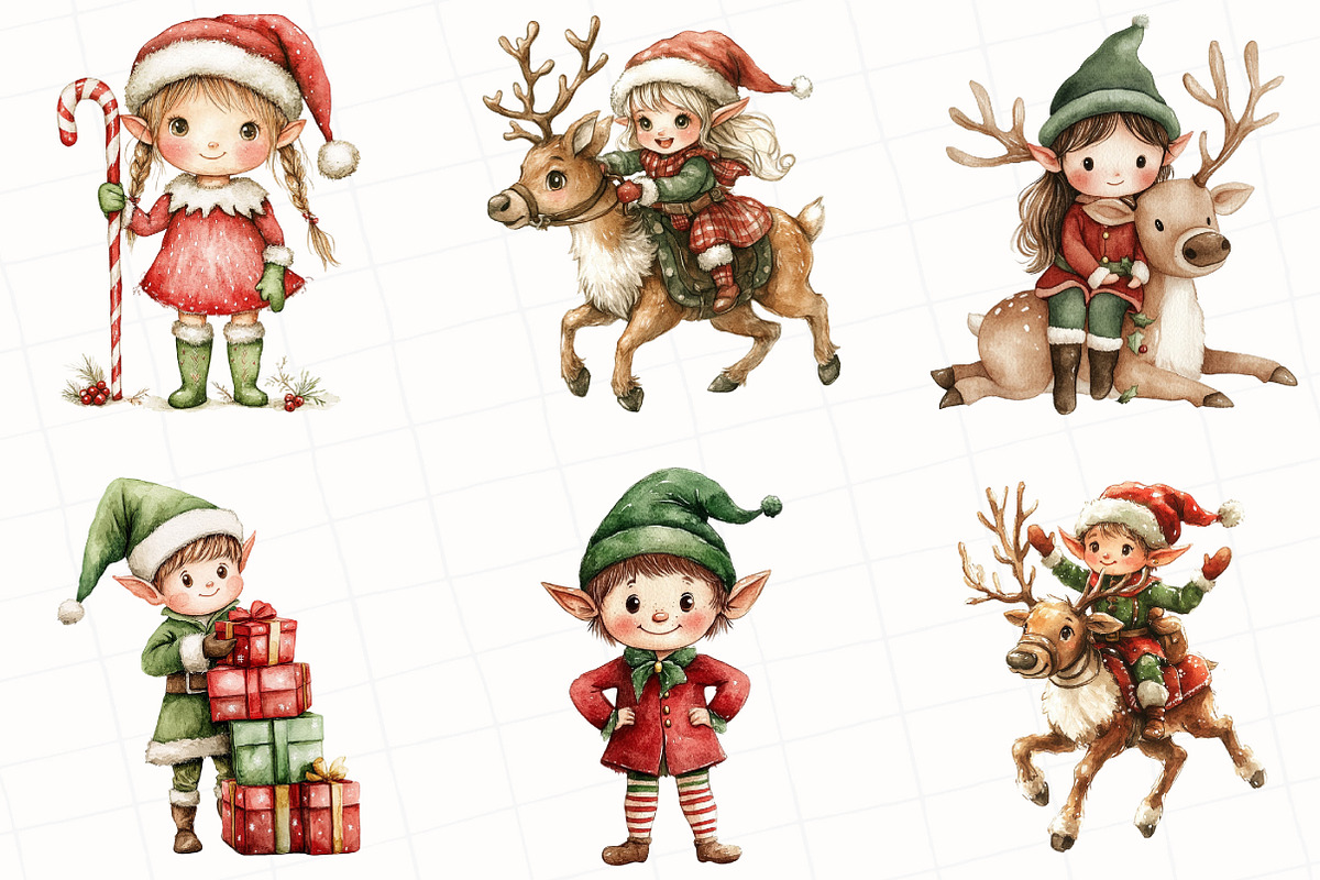 Christmas Elf Watercolor Clipart, an Illustration by OK Design (Photo 4 of 5)