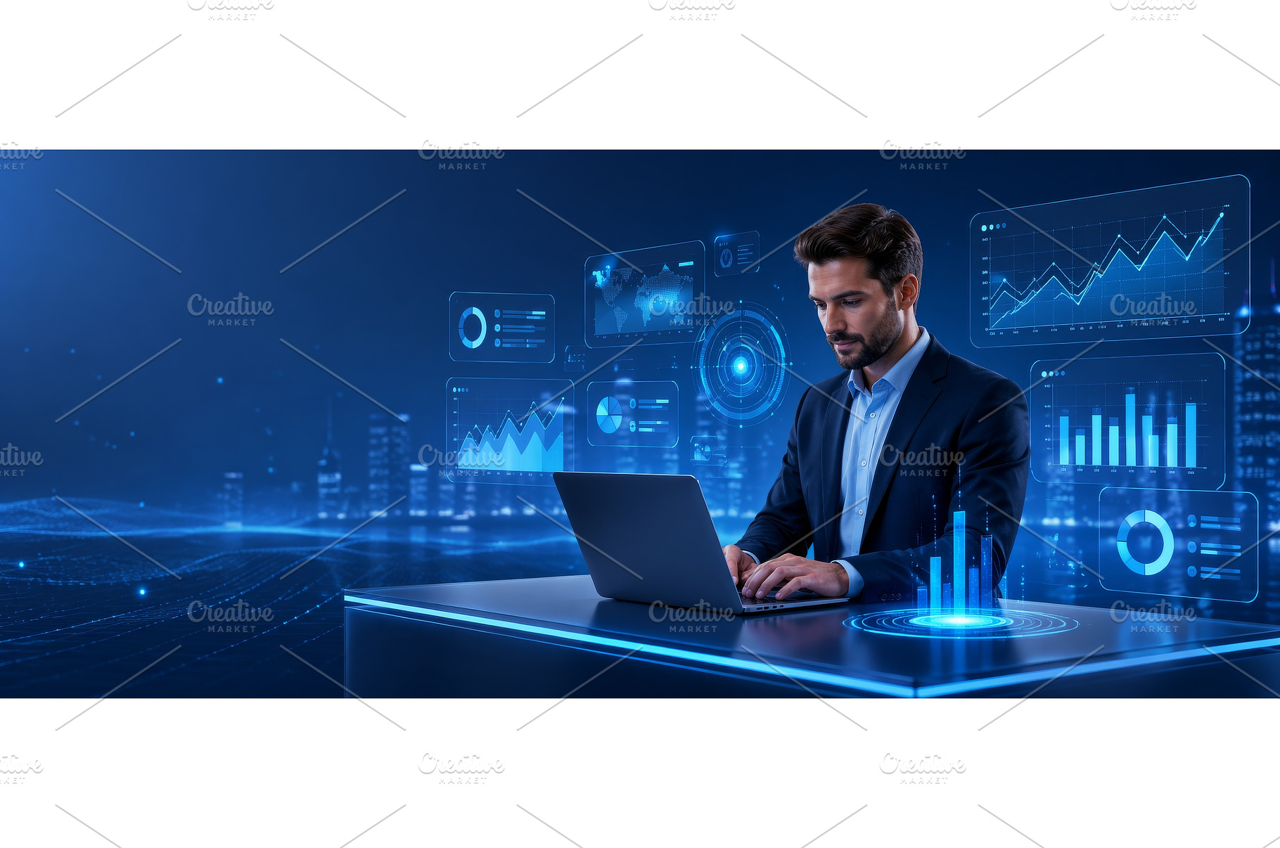 Man typing on a laptop while finance, a Business Photo by ZinetroN
