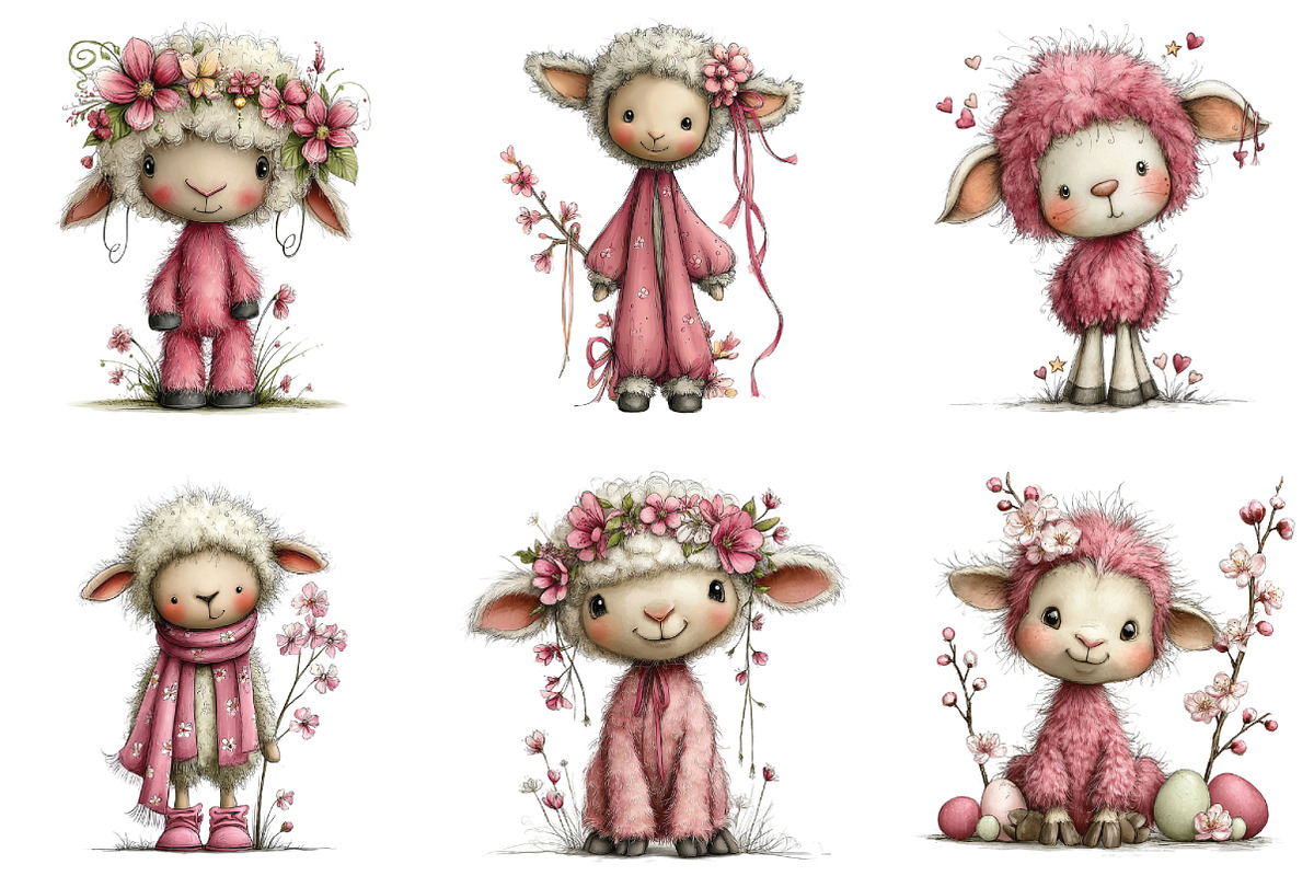 Whimsical Pink Easter Lamb Clipart, an Illustration by CraftArtStudio (Photo 6 of 6)