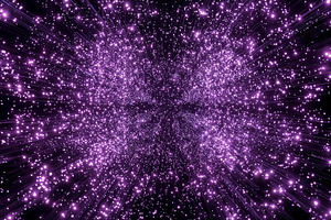 Vibrant purple tunnel of light with sparkling stars and dynamic rays, a Background Photo by OSORIOartist