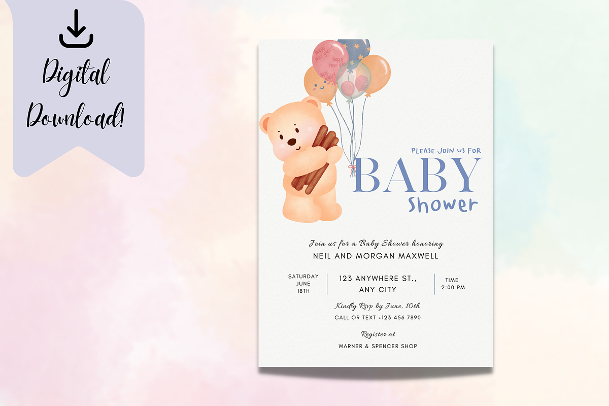 Cute Baby Shower Invitation Card, an Invitation Template by TheSimplySereneShop (Photo 6 of 10)