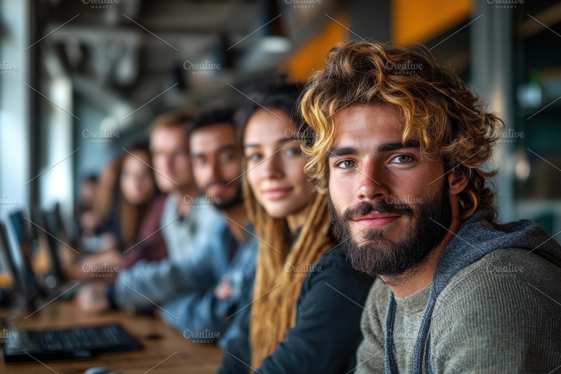 Young adults engaged in collaborativ, a Photo by Tanuart