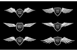 Award shield with silver wings, a Finance Illustration by Vector Tradition