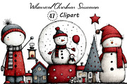 Whimsical Quirky Snowman Clipart, an Illustration by Creative Art (Thumbnail 1 of 13)