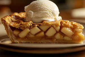 Slice of apple pie with vanilla ice, a Food & Drink Photo by Photostock