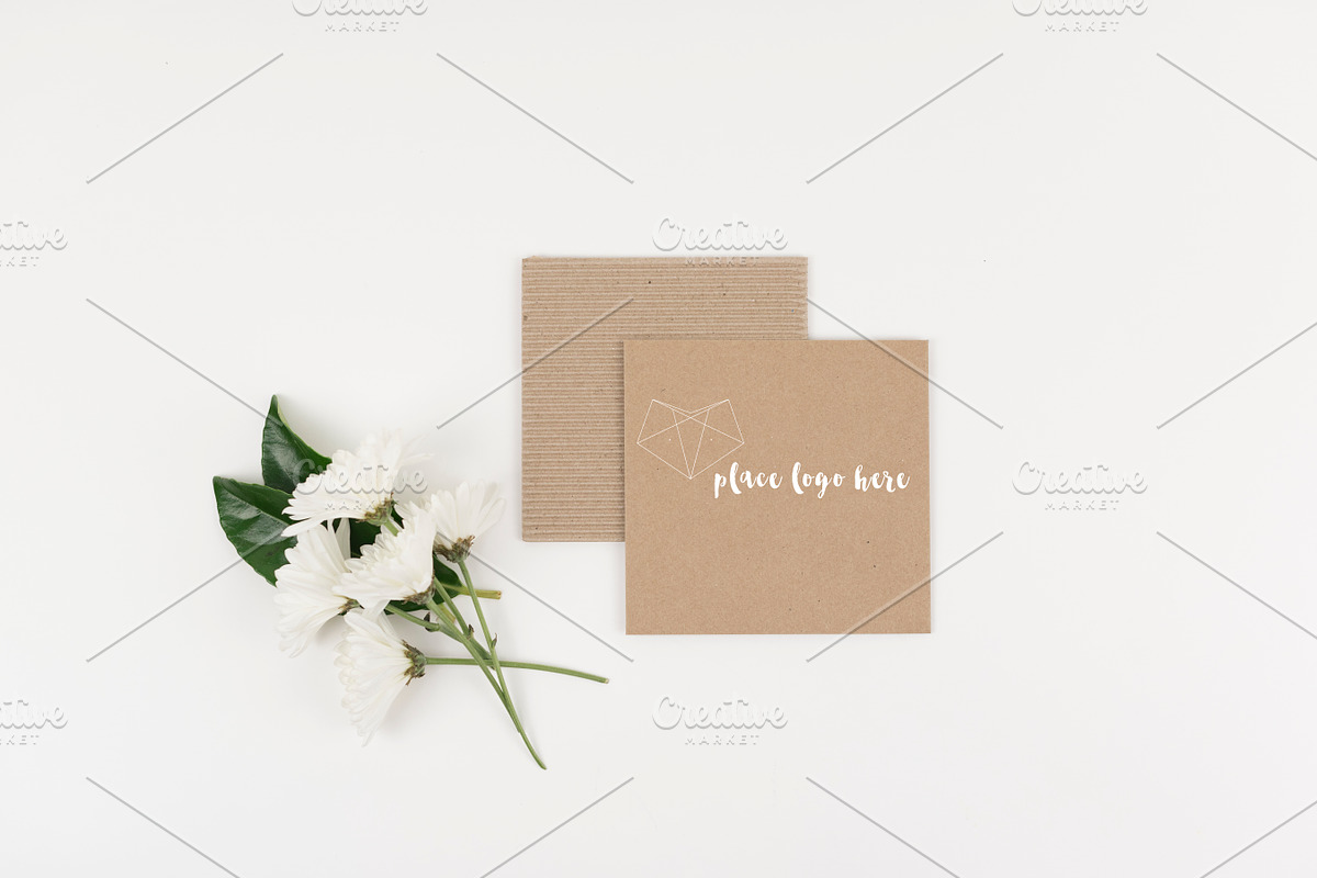 Brown Envelope with White Flowers, a Product Mockup by Sarah Simpson -ArtTec