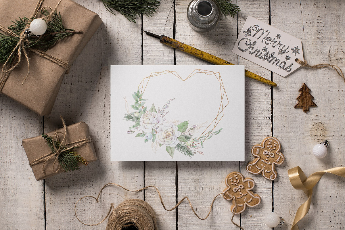 Christmas watercolor gold frames, a Decorative Illustration by Yuliya Art (Photo 10 of 10)