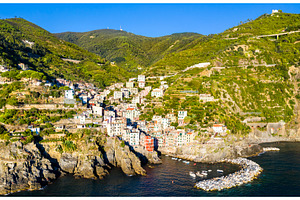 Riomaggiore village at the Cinque, an Architecture Photo by Leonid Andronov