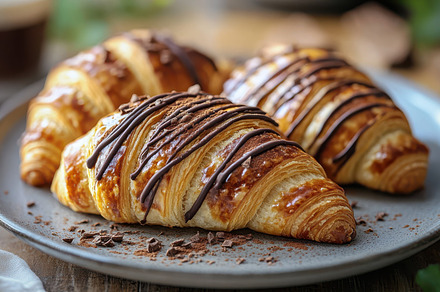 Golden croissants with rich chocolat, a Background Photo by Pixeness