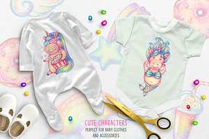 Unicorn Party. Hand Drawn Set