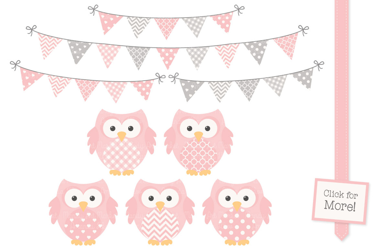 Pink & Grey Owl Vectors & Papers, an Animal Illustration by Amanda Ilkov (Photo 2 of 3)
