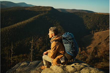 Confident alone man hiker with, a Nature Photo by vitaliymateha photography